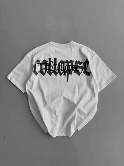 Baskılı Oversize Bisiklet Yaka T-shirt - Beyaz resmi